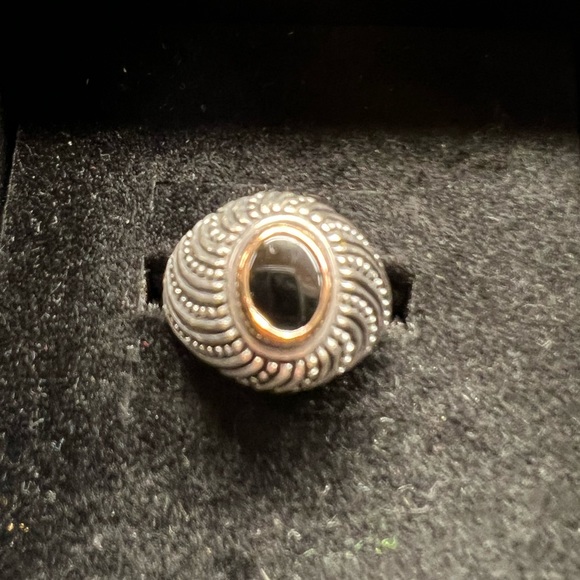 Rare retired James Avery Sterling Silver Black Onyx & 14k GOLD Ring size 6 - Picture 2 of 11